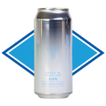 A tall aluminum can of Arosa AF Heller Lager alcohol-free beer, featuring a metallic silver body with light blue text and logo, set against a blue and white diamond graphic background.