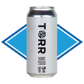 Can of TORR Scottish Lager in front of the Alcohol Free Drinks Company blue diamond. 