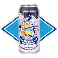 A Pink Can of Alcohol Free Beer with a cartoon of a Dog on a Skateboard