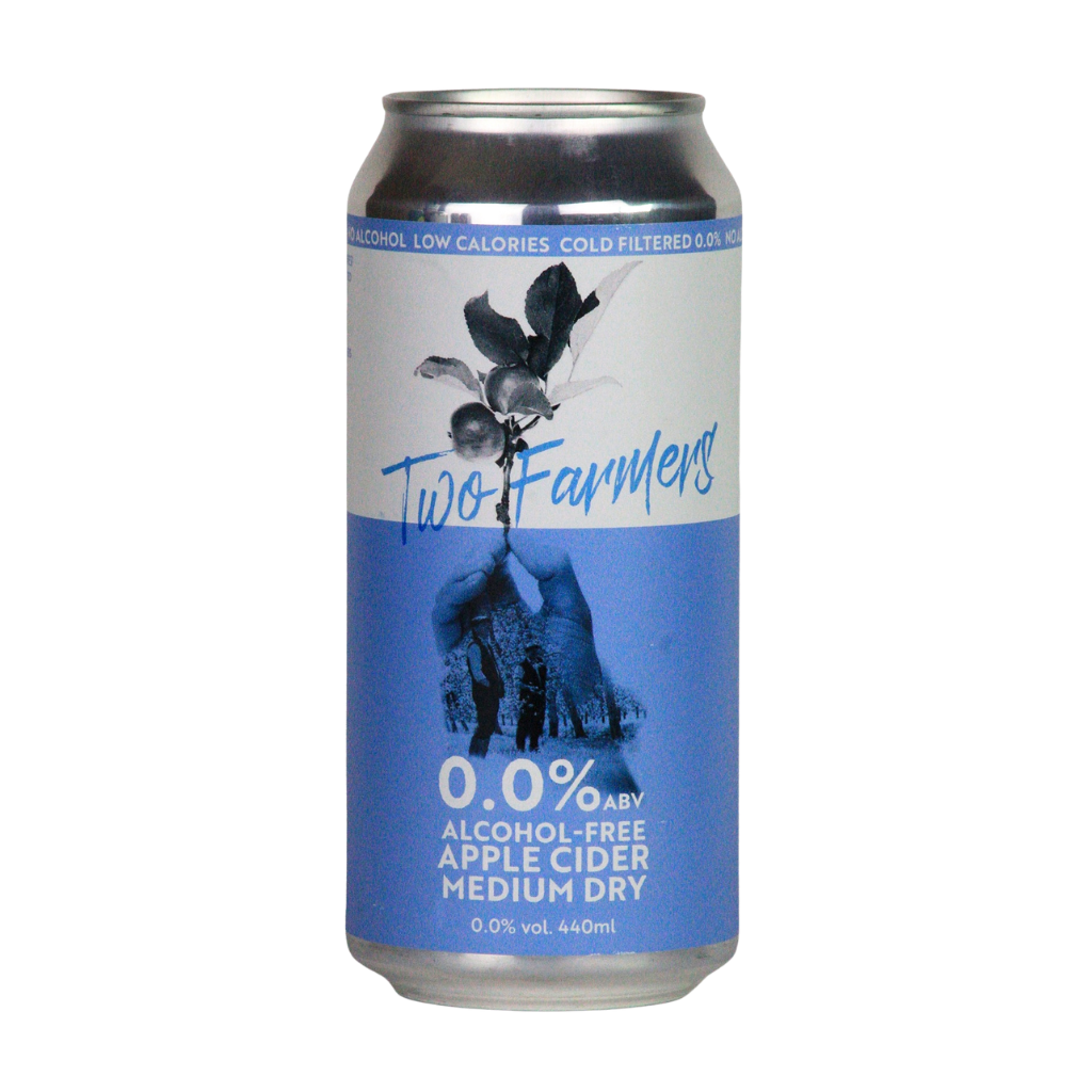 Two Farmers alcohol-free apple cider can on a white background