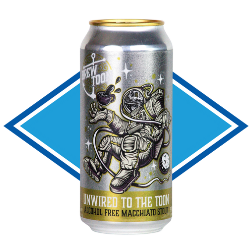 Can of Brew Toon Unwired to the Toon in front of the Alcohol Free Drinks Company blue diamond. 