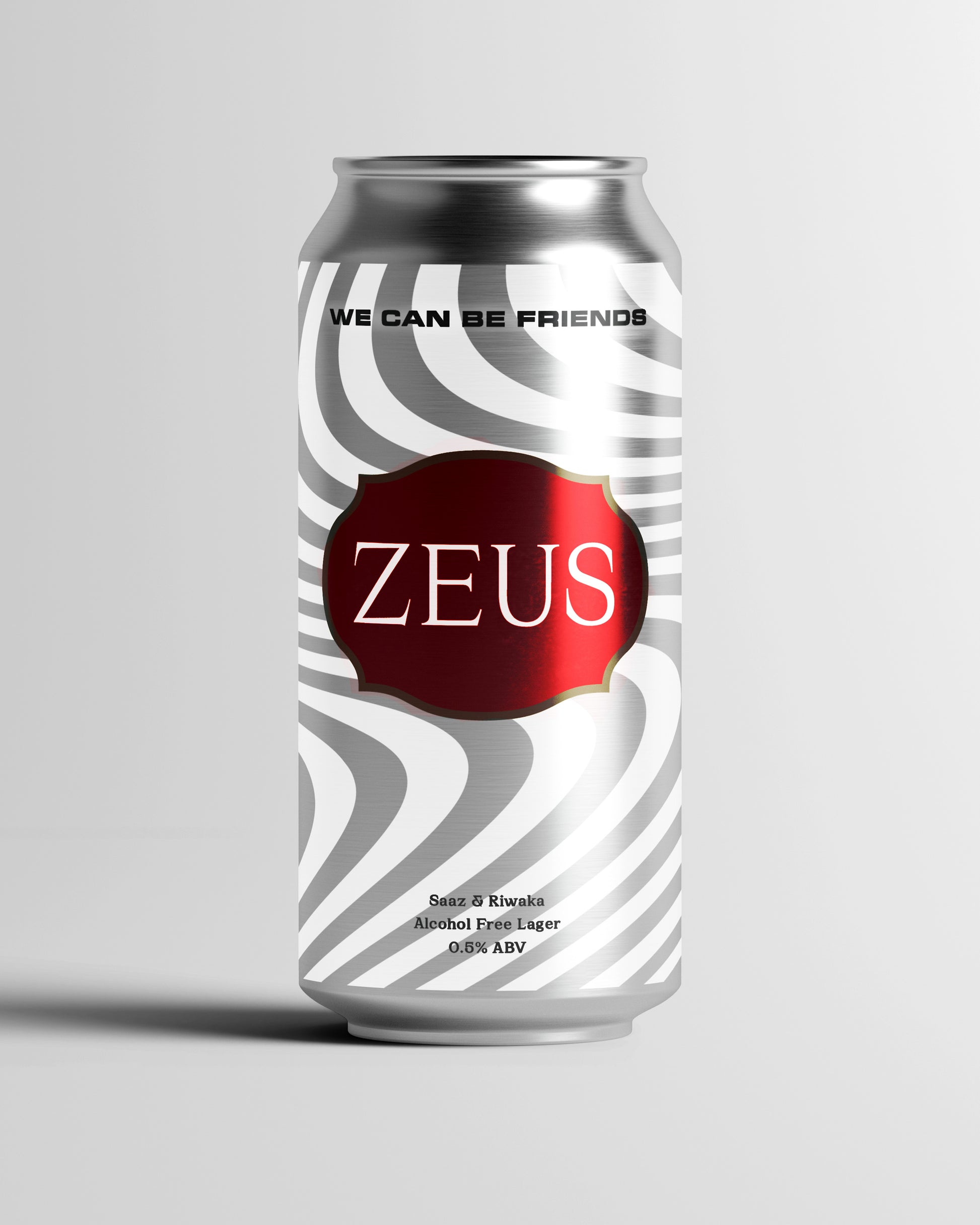  A 440ml can of We Can Be Friends Zeus Premium Alcohol Free Lager 