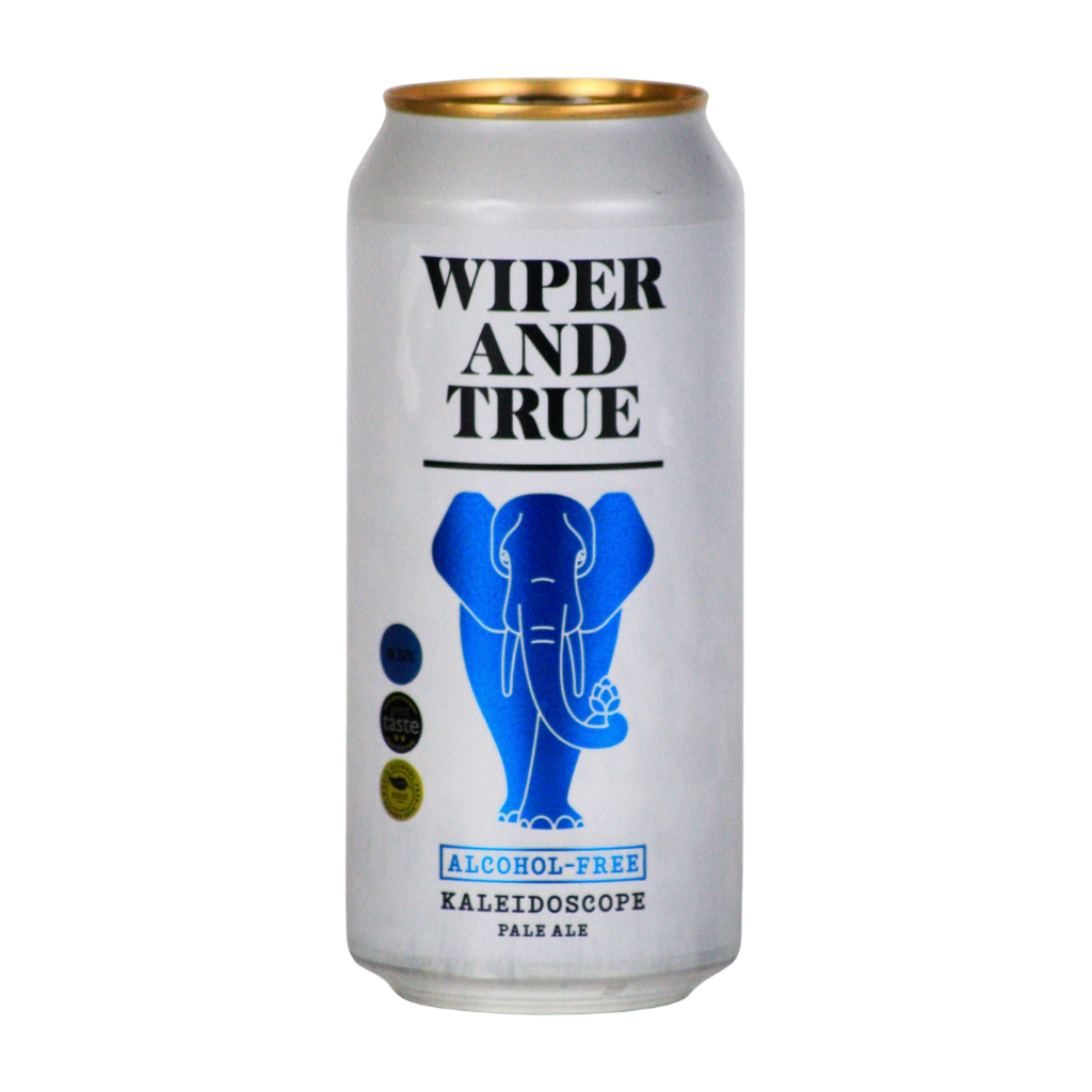 Wiper and True alcohol-free beer can on a white background