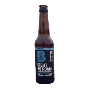 Brown bottle with a black label featuring 'Right to Roam' on a white background