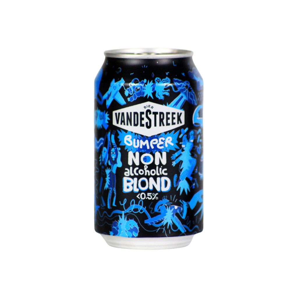 Vandestreek non-alcoholic blond beer Blue can on a white background