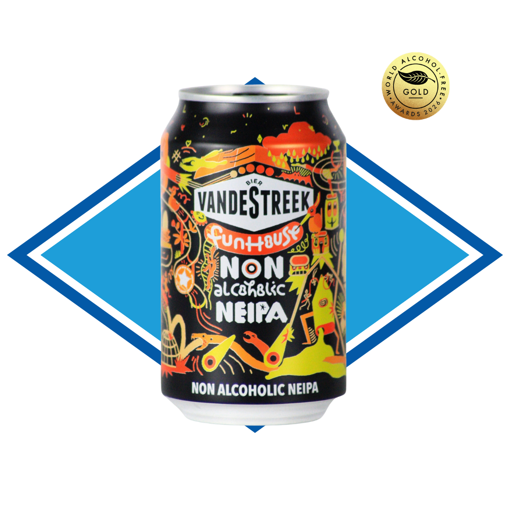 Vandestreek non-alcoholic NEIPA can with colorful design on a white background